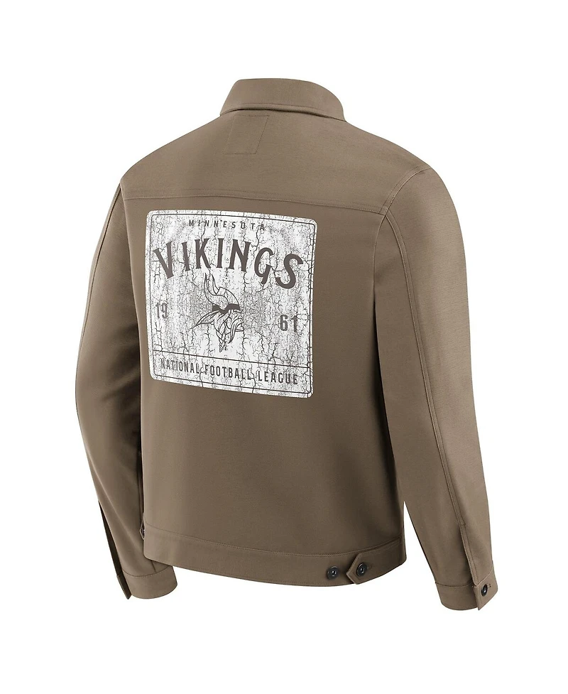 Fanatics Men'sTan Minnesota Vikings Trucker Full-Button Jacket