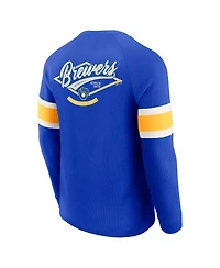 Fanatics Men's Darius Rucker Collection by Royal Milwaukee Brewers Waffle-Knit Raglan Long Sleeve Henley T-Shirt