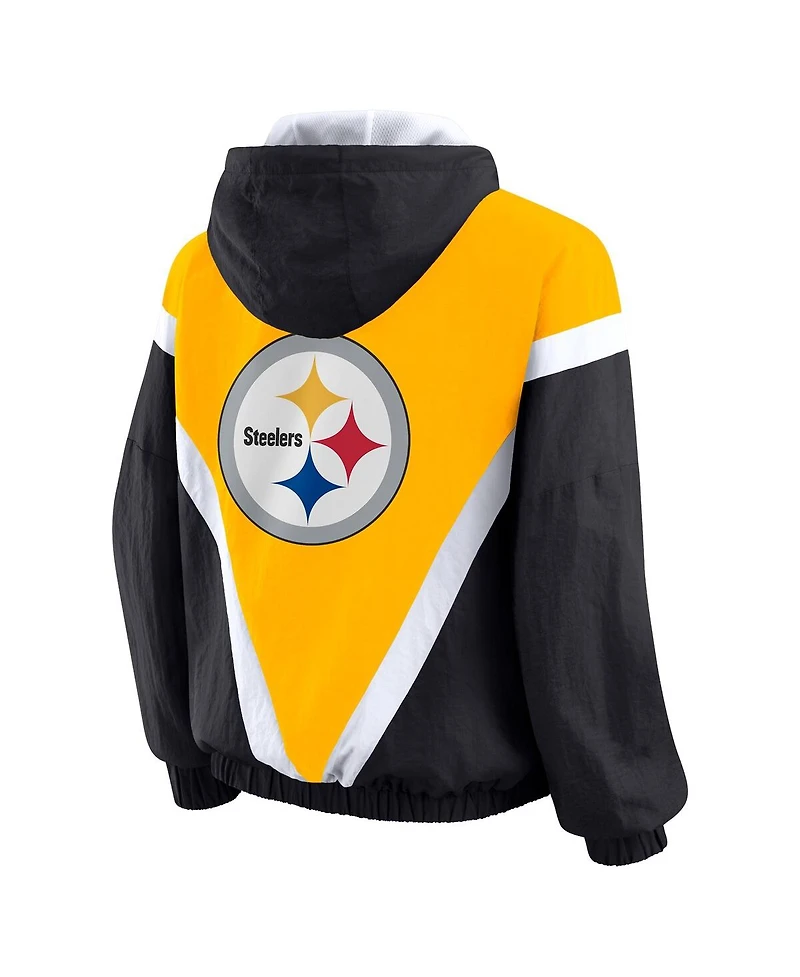 Wear by Erin Andrews Women's Gold/Black Pittsburgh Steelers Plus Retro Crinkle Full-Zip Windbreaker Jacket