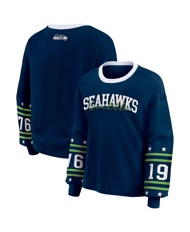 Wear by Erin Andrews Women's College Navy Seattle Seahawks Plus Sport Long-Sleeve T-Shirt