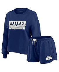 Wear by Erin Andrews Women's 2-Piece Navy Dallas Cowboys Heavy Rugby Jersey Long Sleeve T-Shirt and Shorts Lounge Set