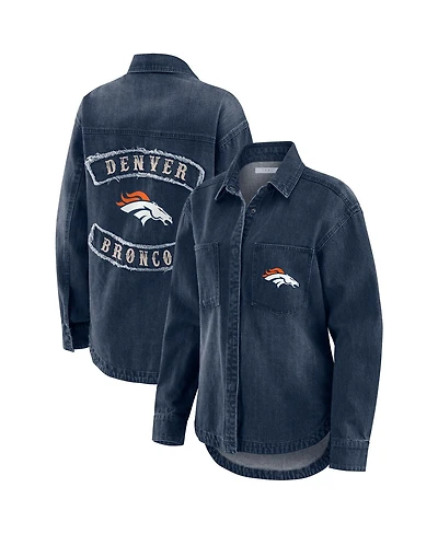 Wear by Erin Andrews Women's Denim Denver Broncos Washed Oversized Full-Snap Shacket
