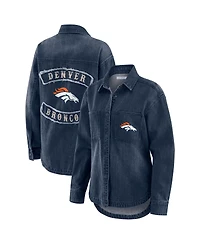 Wear by Erin Andrews Women's Denim Denver Broncos Washed Oversized Full-Snap Shacket