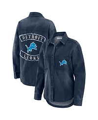 Wear by Erin Andrews Women's Denim Detroit Lions Washed Oversized Full-Snap Shacket