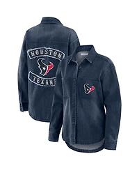 Wear by Erin Andrews Women's Denim Houston Texans Washed Oversized Full-Snap Shacket