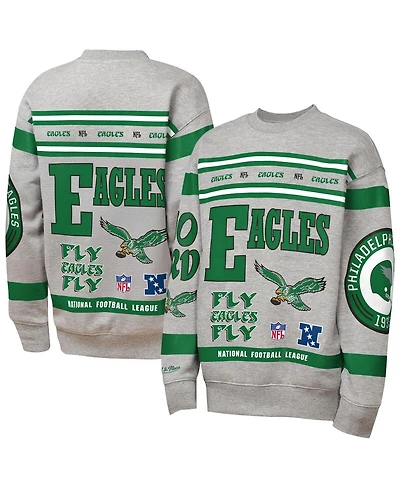 Mitchell & Ness Big Boys and Girls Gray Philadelphia Eagles Throwback All-Over Print Fleece Sweatshirt