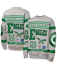 Mitchell & Ness Big Boys and Girls Gray Philadelphia Eagles Throwback All-Over Print Fleece Sweatshirt