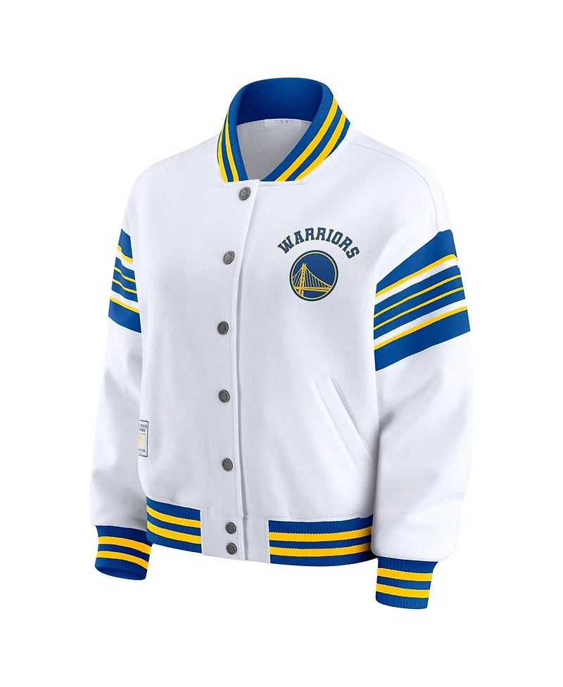 Wear by Erin Andrews Women's White Golden State Warriors Snap Front Fleece Sweatshirt