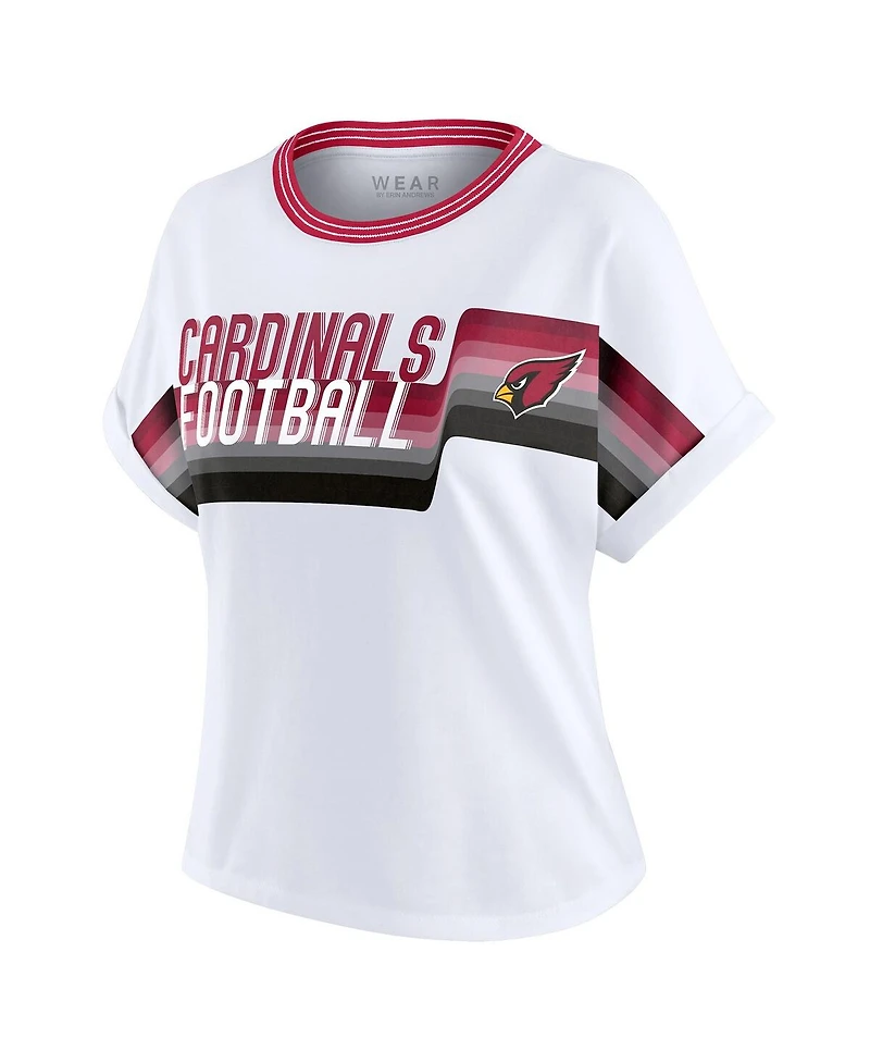 Wear by Erin Andrews Women's White Arizona Cardinals Cropped Center Stripe Dolman T-Shirt