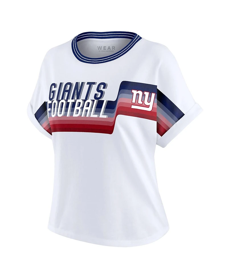 Wear by Erin Andrews Women's White New York Giants Cropped Center Stripe Dolman T-Shirt