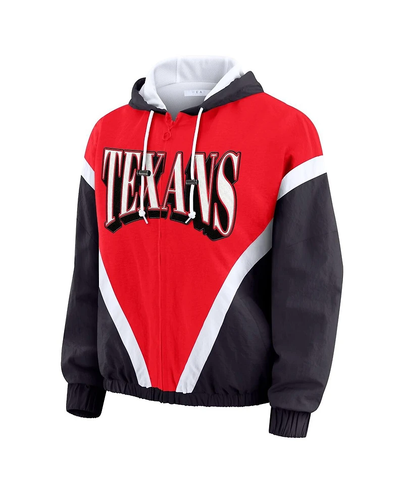 Wear by Erin Andrews Women's Red/Navy Houston Texans Retro Crinkle Full-Zip Hoodie Windbreaker Jacket