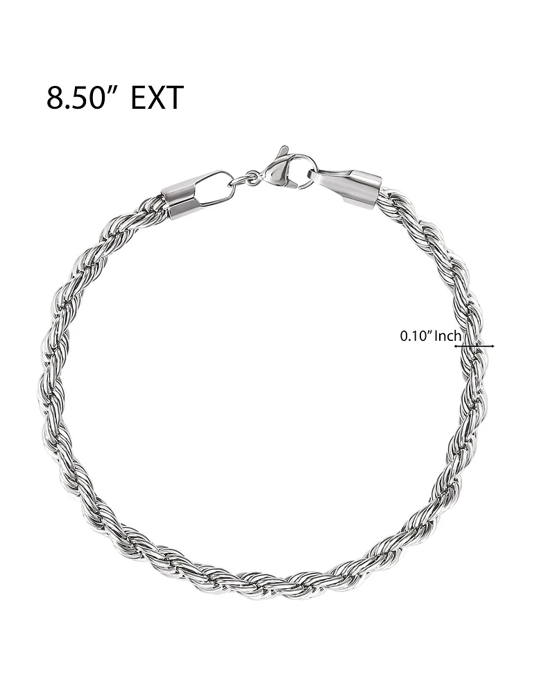 Lucky Brand Stainless Steel (304L) 5MM Rope Chain Necklace 22'' and Bracelet 8.5'' Set