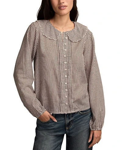 Lucky Brand Women's Gingham Peter Pan Collar Top