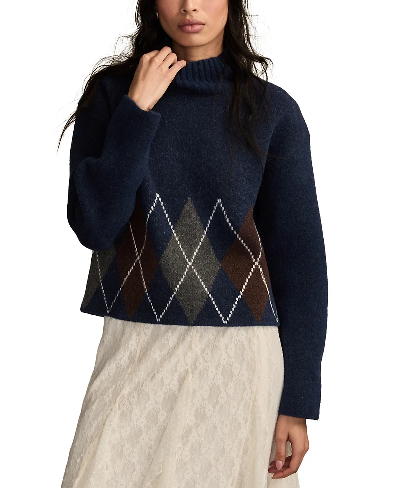 Lucky Brand Women's Argyle Mock Neck Sweater