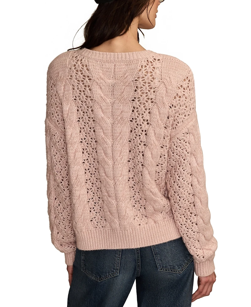 Lucky Brand Women's Pointelle Cable Crew Neck T-Shirt