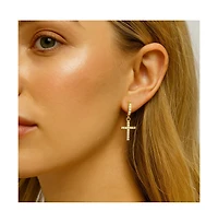 Cross Huggie Earrings with Cubic Zirconia