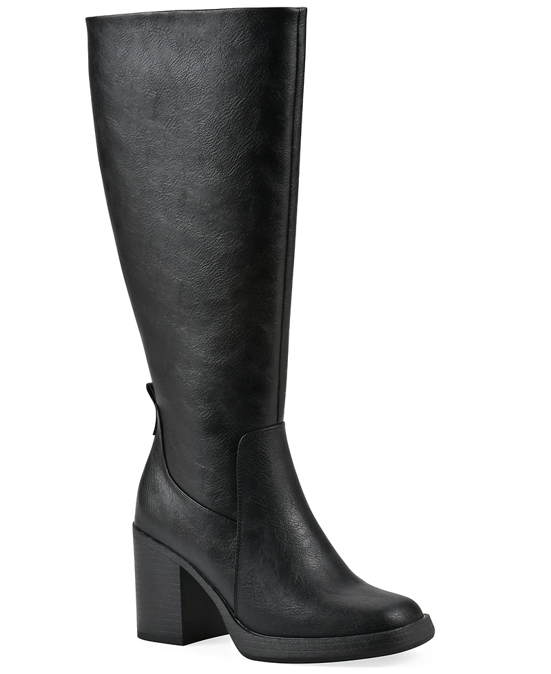 White Mountain Women's Mackle Tall Shaft Wide Calf Block Heel Boots