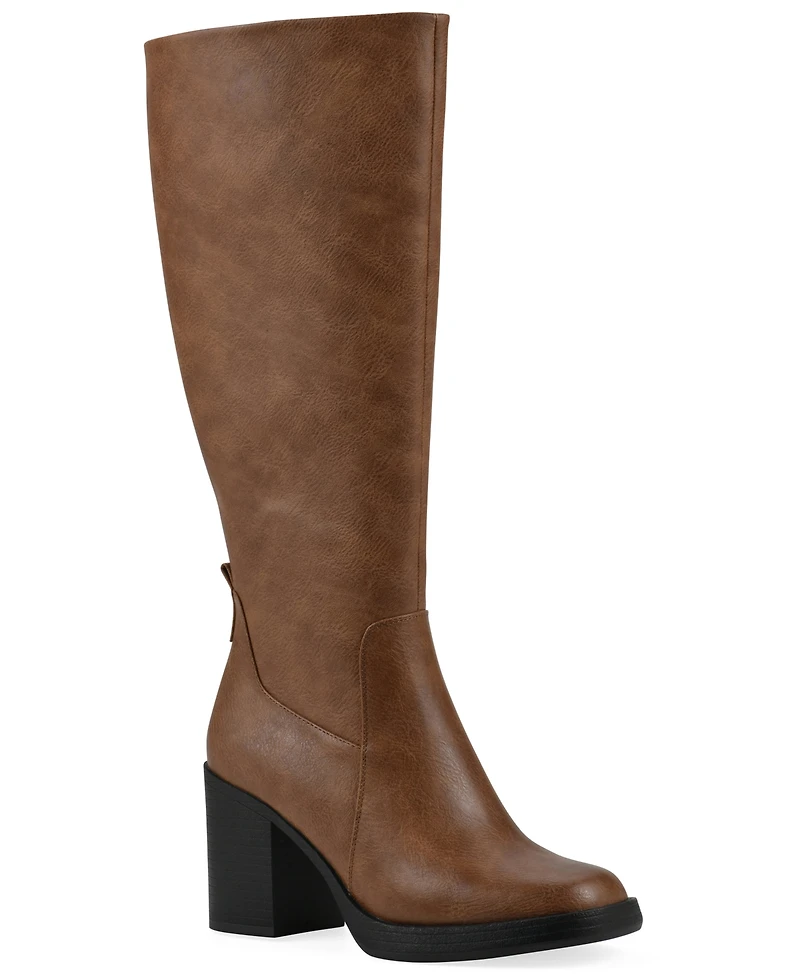 White Mountain Women's Mackle Tall Shaft Wide Calf Block Heel Boots