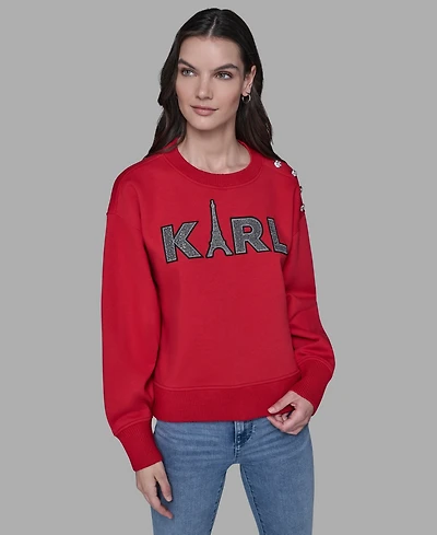 Karl Lagerfeld Paris Women's Embellished Long Sleeve Sweatshirt