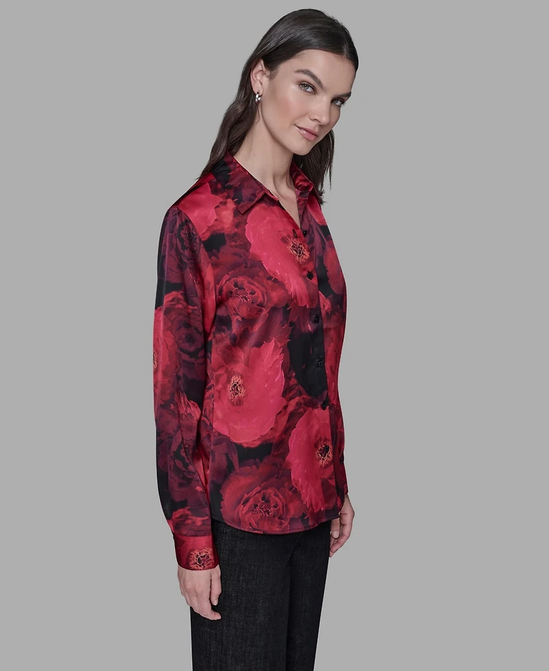 Karl Lagerfeld Paris Women's Floral Print Long Sleeve Top