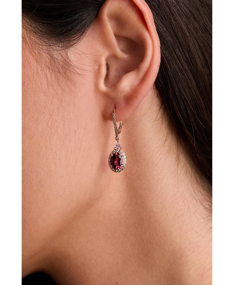 Le Vian Passion Fruit Tourmaline (2 ct. t.w.), Bubble Gum Pink Sapphire (1/10 ct. t.w.), & Nude Diamond (3/8 ct. t.w.) Halo Leverback Drop Earrings in