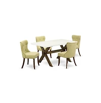 East West Furniture 5-Piece Dinette Set- 4 Dining Room Chairs with Limelight Linen Fabric Seat and Button Tufted Chair Back