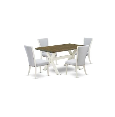 East West Furniture 5-Pc Dinette Set Consists of 4 Mid Century Modern Dining Chairs with Fabric Seat-Rectangular Dining Room Table