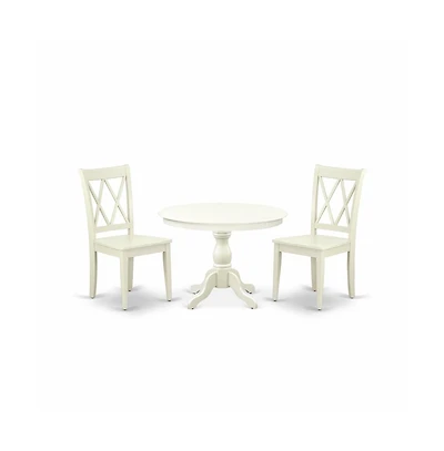 East West Furniture 3 Piece Dining Table Set - Linen White Dinner Table and 2 Linen White Kitchen Chairs with Double X-Back - Linen White Finish