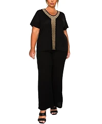 Coin 1804 Plus Pebble Mesh Inset Short Sleeve Top