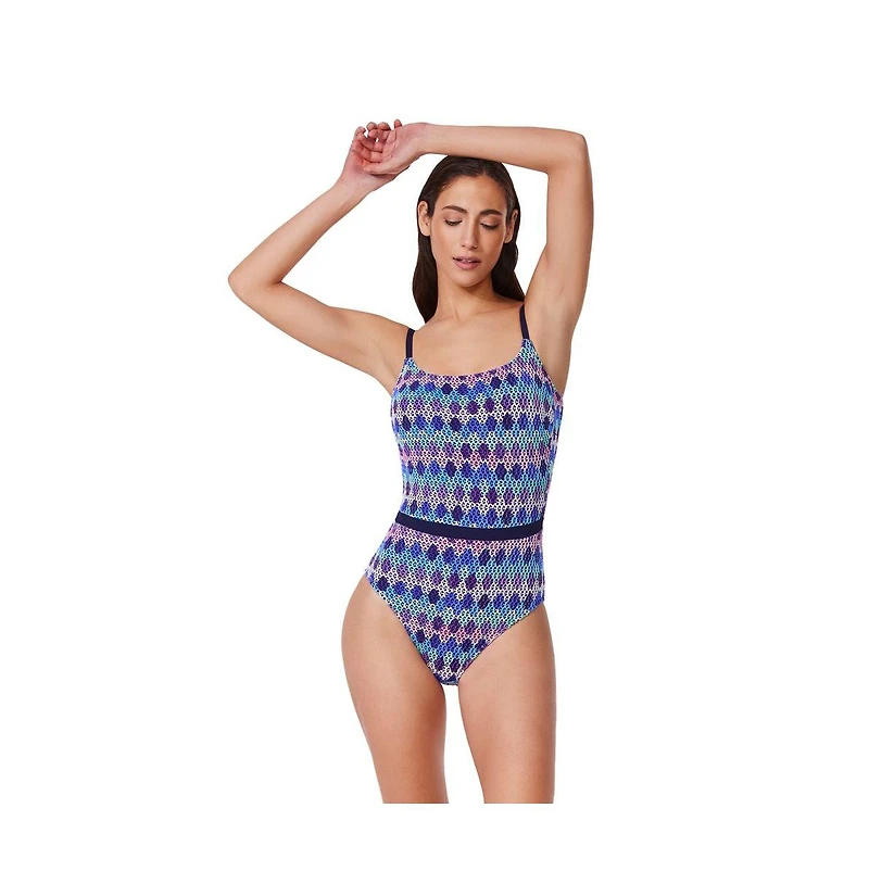 Profile by Gottex Womens Retro Riviera Scoop Neck Netted Crochet One Piece