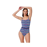 Profile by Gottex Womens Retro Riviera Scoop Neck Netted Crochet One Piece