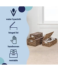 Hand-Woven Hyacinth Storage Baskets with Handles and Lids (Set of 3)