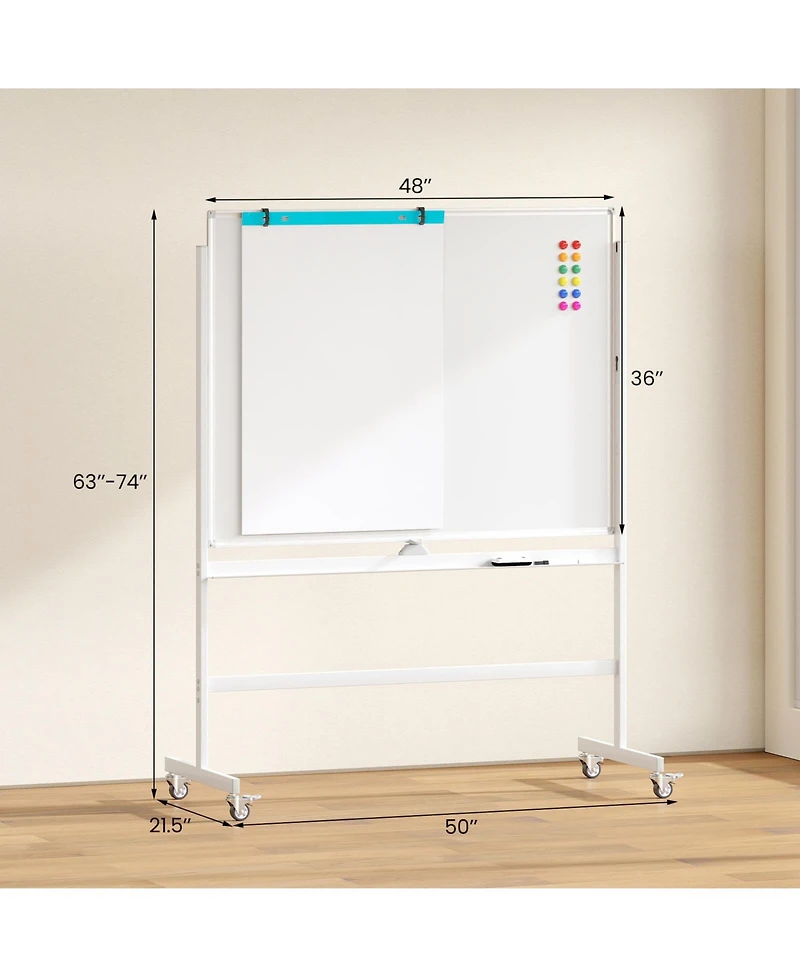 48"x36" Mobile Magnetic Double-Sided Reversible Whiteboard Height Adjust