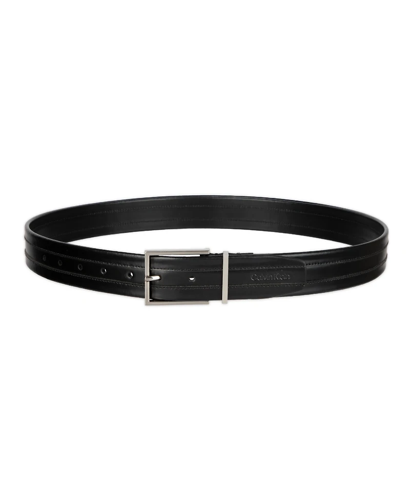 Calvin Klein Men's Stripe Stitch Leather Dress Belt