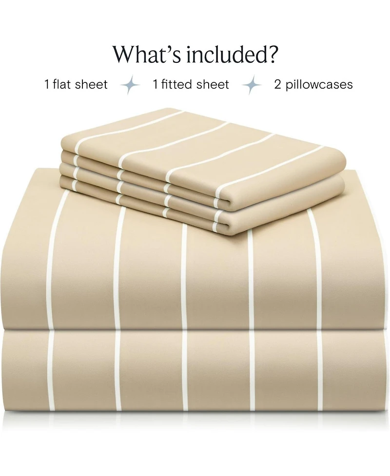 4PC Striped Silky Soft Cooling Deep Pocket Performance Sheet Set