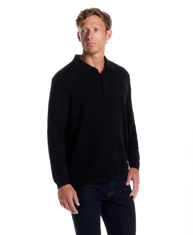 Weatherproof Vintage Men's Cotton Cashmere Long Sleeve Polo Sweater