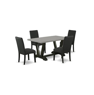 East West Furniture 5-Pc Kitchen Dining Set- 4 Parson Dining Chairs with Black Linen Fabric Seat and Stylish Chair Back
