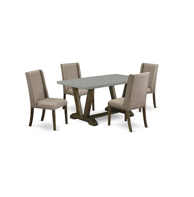 East West Furniture 5-Pc Dinette Set Included 4 Dining room chairs Upholstered Seat and Stylish Chair Back and Rectangular Dining Table with Cement Co