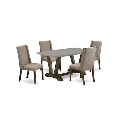 East West Furniture 5-Pc Dinette Set Included 4 Dining room chairs Upholstered Seat and Stylish Chair Back and Rectangular Dining Table with Cement Co