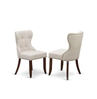 East West Furniture A wooden dining table set of two amazing indoor dining chairs with Linen Fabric Doeskin color and an attractive mid-century dining