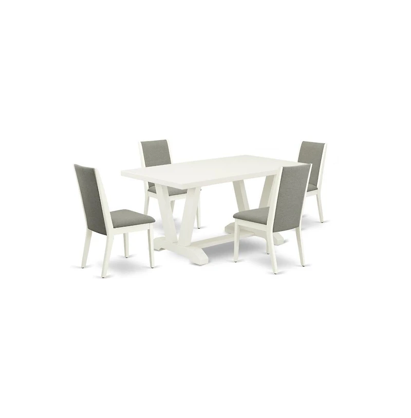 East West Furniture 5-Piece Fashionable Dining Room Set a Superb Linen White dining table Top and 4 Lovely Linen Fabric Dining Chairs with Stylish Cha