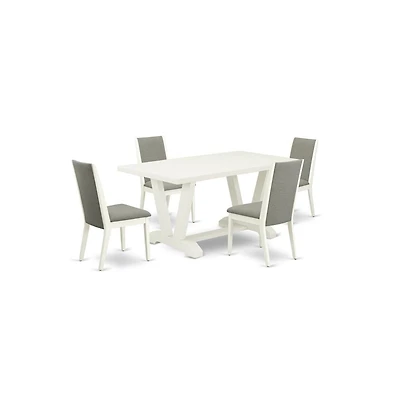 East West Furniture 5-Piece Fashionable Dining Room Set a Superb Linen White dining table Top and 4 Lovely Linen Fabric Dining Chairs with Stylish Cha