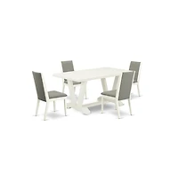 East West Furniture 5-Piece Fashionable Dining Room Set a Superb Linen White dining table Top and 4 Lovely Linen Fabric Dining Chairs with Stylish Cha