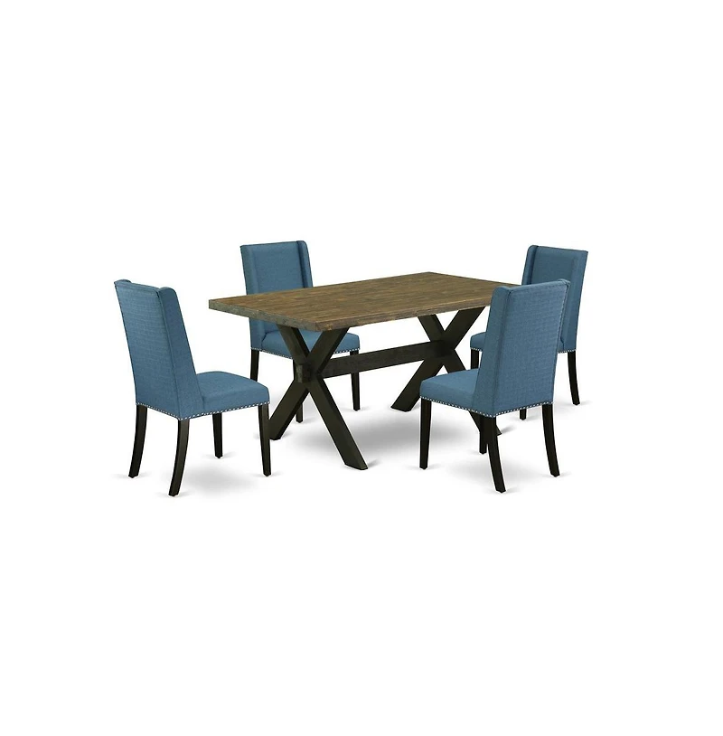 East West Furniture 5-Piece Fashionable Dining Room Table Set a Good Distressed Jacobean Dining Room Table Top and 4 Excellent Linen Fabric Kitchen Ch