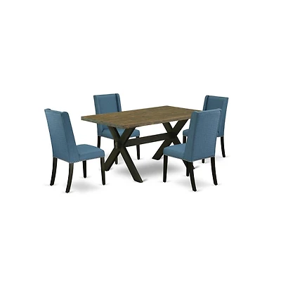 East West Furniture 5-Piece Fashionable Dining Room Table Set a Good Distressed Jacobean Dining Room Table Top and 4 Excellent Linen Fabric Kitchen Ch