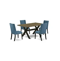 East West Furniture 5-Piece Fashionable Dining Room Table Set a Good Distressed Jacobean Dining Room Table Top and 4 Excellent Linen Fabric Kitchen Ch