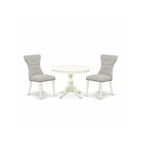 East West Furniture 3 Piece Table Set - Linen White dinner Table and 2 Doeskin Linen Fabric Kitchen Chairs Button Tufted Back with Nail Heads