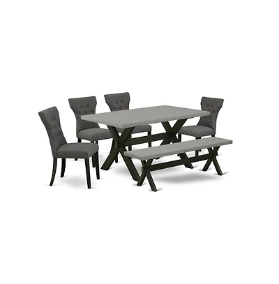 East West Furniture 6-Piece Dining room Table Set-Dark Gotham Grey Linen Fabric Seat and Button Tufted Chair Back Dining chairs, A Rectangular Bench a