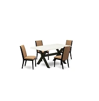 East West Furniture 5-Piece Amazing Modern Dining Table Set a Good Linen White Wood Dining Table Top and 4 Gorgeous Linen Fabric Padded Parson Chairs