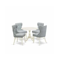 East West Furniture 5 Piece Dining Set Consists of 1 Drop Leaves Dining Table and 4 Baby Blue Linen Fabric Chairs Button Tufted Back with Nail Heads